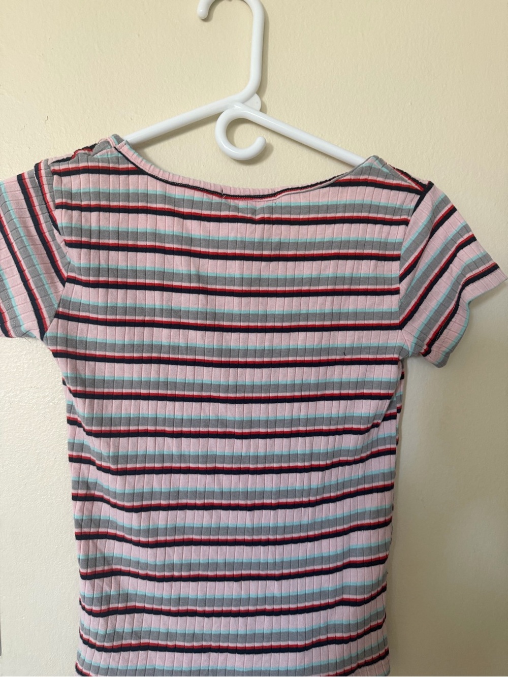 Pink Striped Ribbed Button-Front Scoop Neck Top - Picture 6 of 7